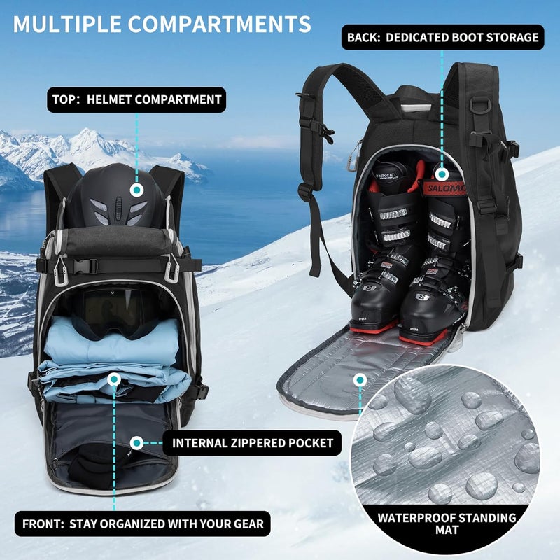 NONSAR Store 50L Ski Boot Bag - Waterproof Snowboard Boot Travel Backpack for Helmet, Googles, Gloves, Skis & Accessories for Men Women - Image 5